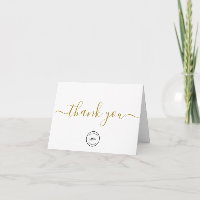 Business Company logo Social Simple Gold Black   Thank You Card (Front)