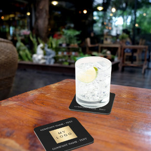 Business company logo text slogan black white coaster