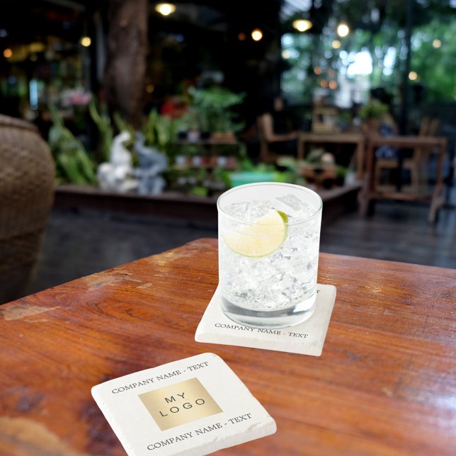 Business company logo text slogan stone coaster (Creator Uploaded)