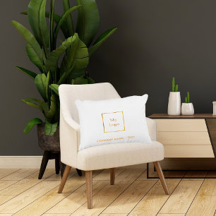 Business company logo white gold elegant decorative cushion