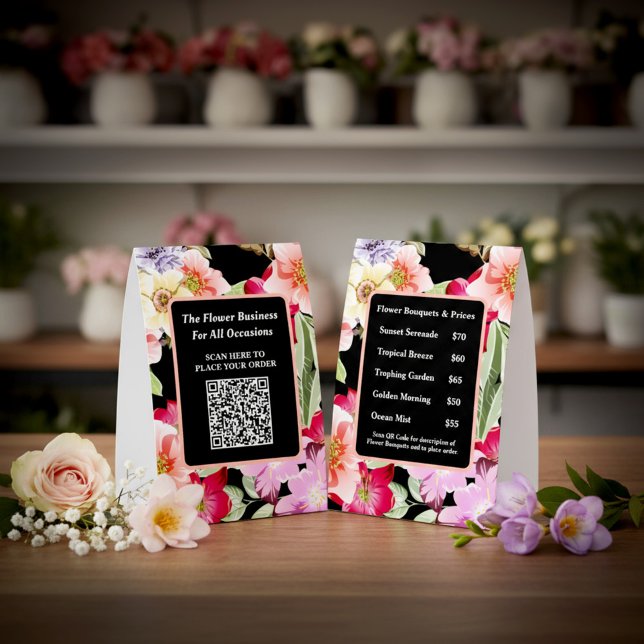 Business Company Scan QR Code Order Flowers   (Business Company Scan QR Code Order Flowers Table Tent for your customers to order your products. )
