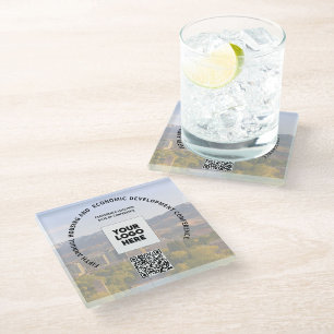 Business Conference Your Photo Logo QR Code Glass Coaster