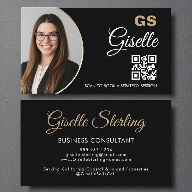 Business Consultant Black Gold Photo QR Code  Business Card (Creator Uploaded)