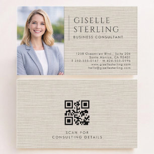 Business Consultant Linen Photo QR Code Card