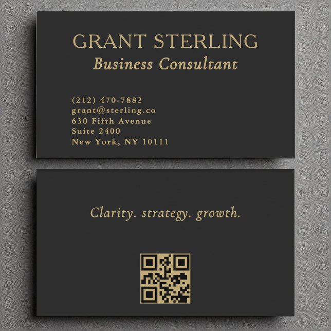 Business Consultant Minimalist Black Gold QR Code  Business Card (Creator Uploaded)