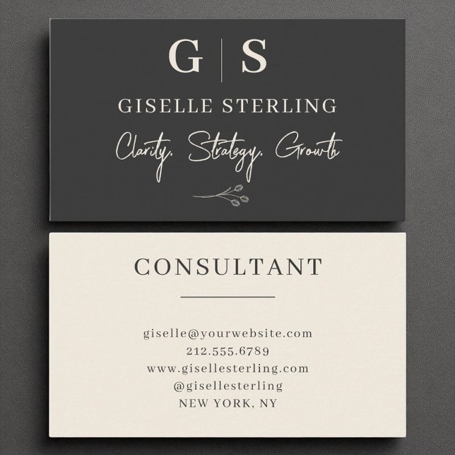 Business Consultant Monogram Elegant Black Cream Business Card (Creator Uploaded)