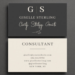 Business Consultant Monogram Elegant Black Cream Card