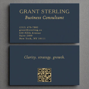 Business Consultant Navy Blue Gold QR Code  Card