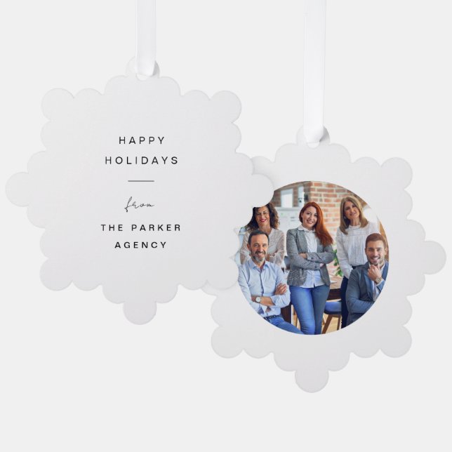 Business Corporate Holiday | Minimal with Photo Tree Decoration Card (Front/Back)