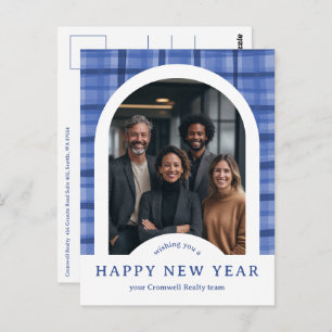 Business Corporate Holiday Plaid CUSTOM Arch PHOTO Postcard
