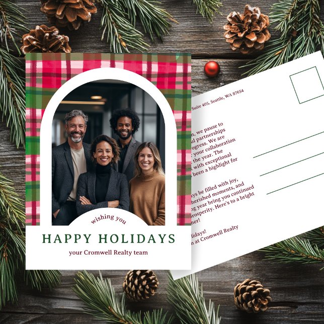 Business Corporate Holiday Plaid CUSTOM Arch PHOTO Postcard (Business Corporate Holiday Plaid CUSTOM Arch PHOTO Postcard
)