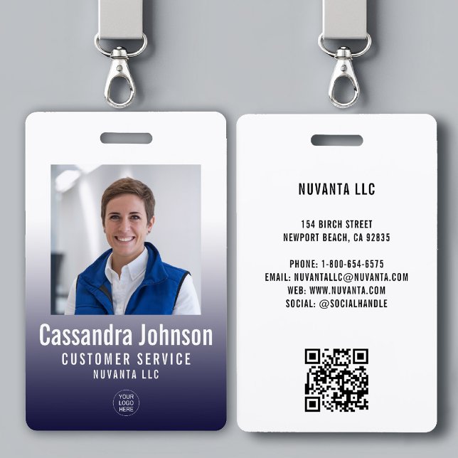 Business Corporate Navy Gradient Employee ID Photo ID Badge (company corporate business employee photo id badge template navy gradient modern minimalist simple)