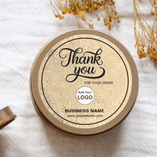 Business Corporate Thank You Gold Black Add LOGO Classic Round Sticker