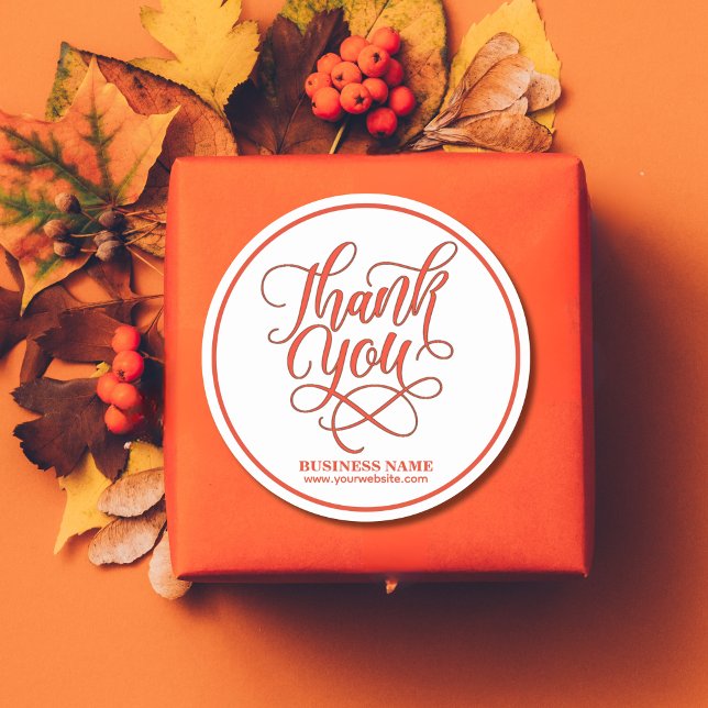 Business Corporate Thank You Red | Add LOGO Classic Round Sticker (Creator Uploaded)