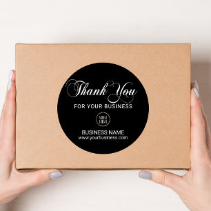 Business Corporate THANK YOU White Black Add LOGO Classic Round Sticker