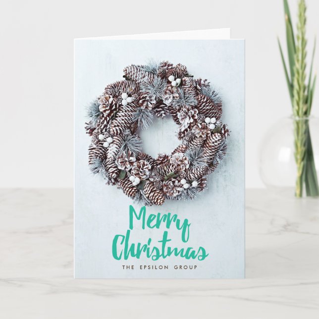 Business Corporate Wreath Merry Christmas Card (Front)