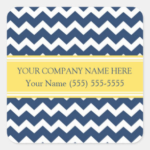 Business Custom Company Name Blue Yellow Chevron Square Sticker