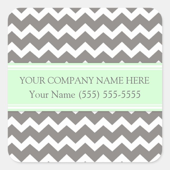 Business Custom Company Name Mint Grey Chevron Square Sticker (Front)