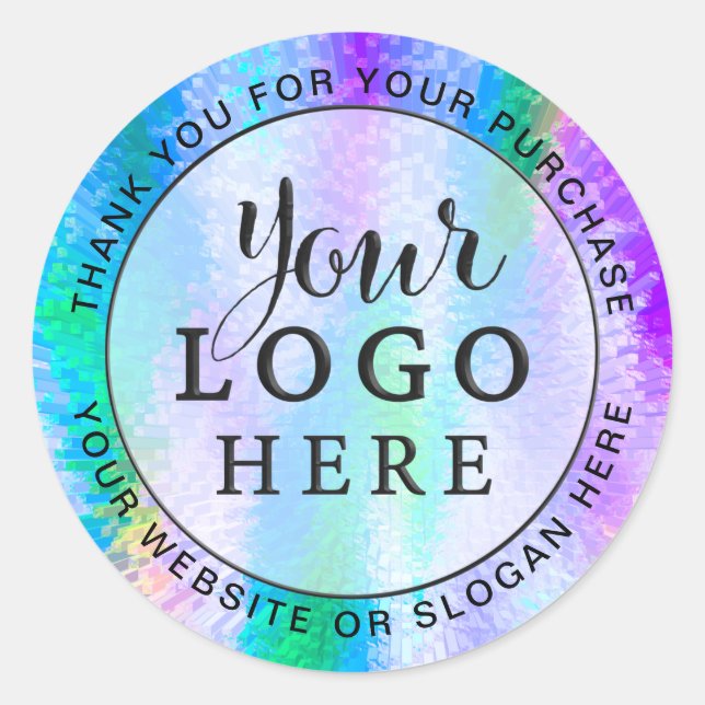 Business Custom Logo Iridescent Holographic Classic Round Sticker (Front)
