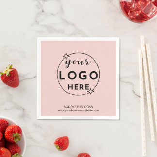 Business Custom Logo  Modern Minimal Blush Pink Napkin