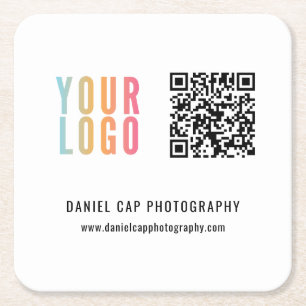 Business Custom Logo QR Code Square Paper Coaster
