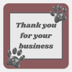 Business Customer Thank You Black White Paw Print Square Sticker