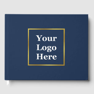 Business Dark Blue and Gold Elegant Your Logo Here Guest Book