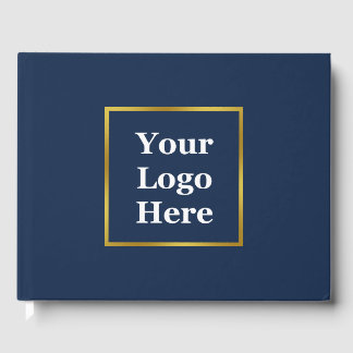 Business Dark Blue and Gold Elegant Your Logo Here Guest Book