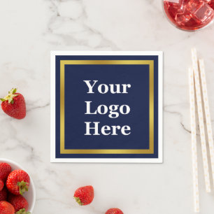 Business Dark Blue White and Gold Your Logo Here Napkin