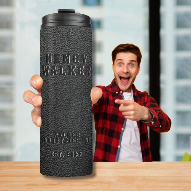 Business Embossed Black Vegan Leather Thermal Tumbler (Creator Uploaded)