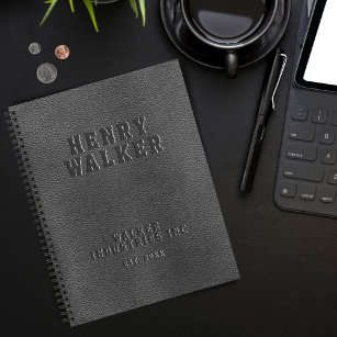 Business Embossed Personalised Black Vegan Leather Notebook