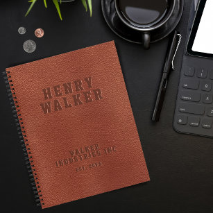Business Embossed Personalised Brown Vegan Leather Notebook