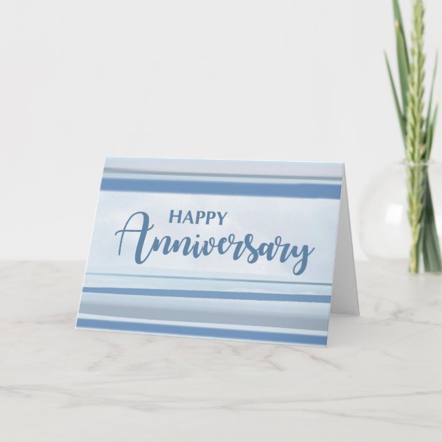 Business Employee Anniversary Blue Grey Watercolor Card (Front)