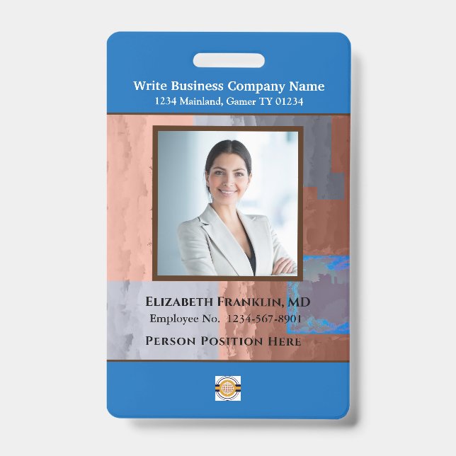Business Employee Bar Code Logo ID Identification Badge (Front)