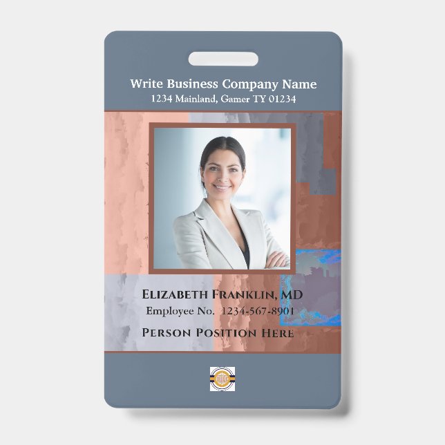 Business Employee Bar Code Logo ID Identification Badge (Front)
