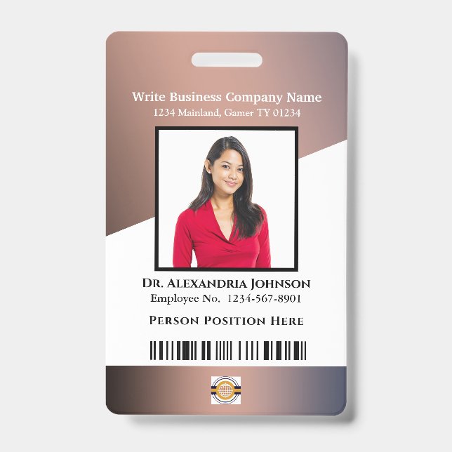 Business Employee Bar Code Logo ID Identification Badge (Front)