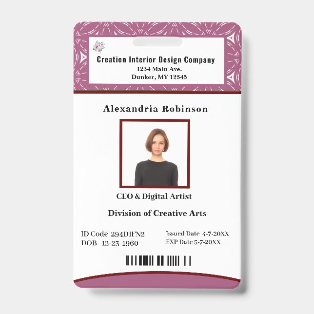 Business Employee Bar Code Logo ID Identification Badge (Front)