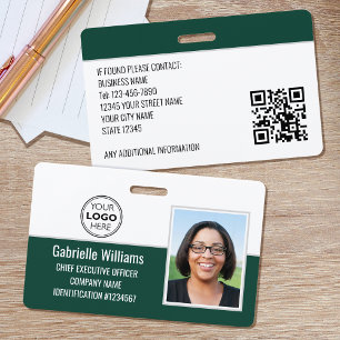 Business Employee ID Photo Security Dark Green ID Badge