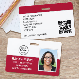 Business Employee ID Photo Security Red ID Badge