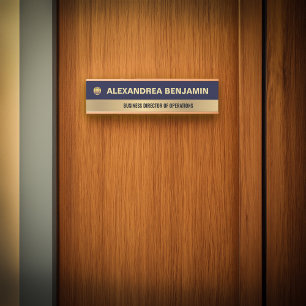 Business Employee Logo Gold Blue Modern Custom Door Sign