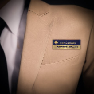 Business Employee Logo Modern Gold Navy Blue  Name Tag