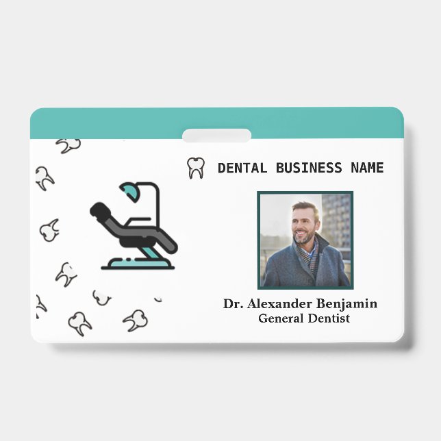 Business Employee Photo Dentist Logo Custom ID Badge (Front)