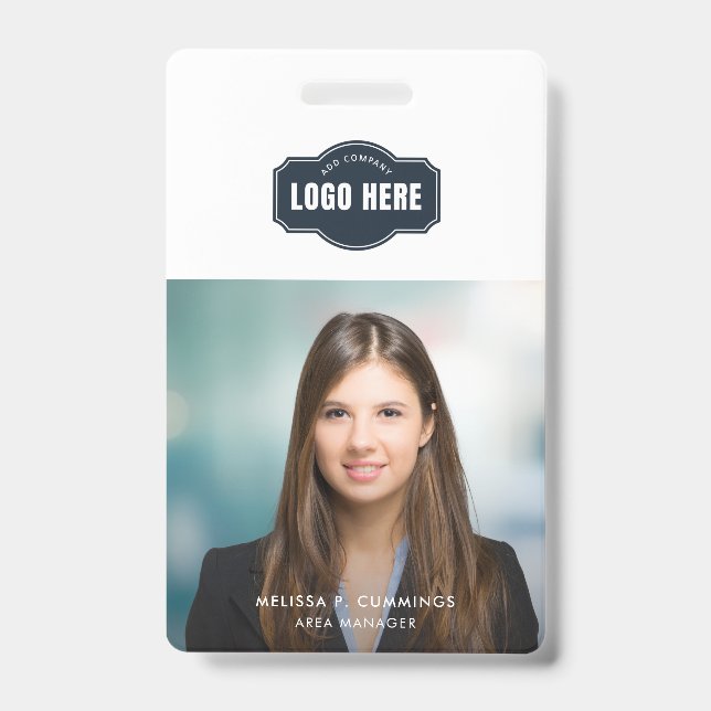 Business Employee Photo ID with QR Code Custom Badge (Front)