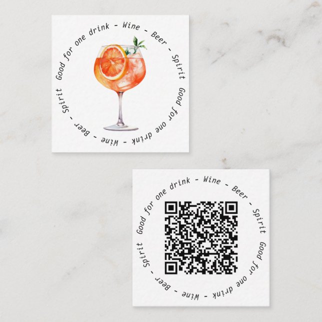 Business Event Aperol QR Code Drink Voucher  Square Business Card (Front/Back)