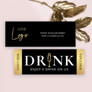 Business Event Black & Gold Logo Drink Voucher Mini Business Card