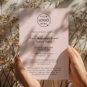 Business Event   Blush Pink Minimalist Logo Invitation