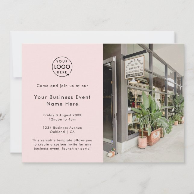Business Event | Blush Pink Modern Simple Photo Invitation (Front)