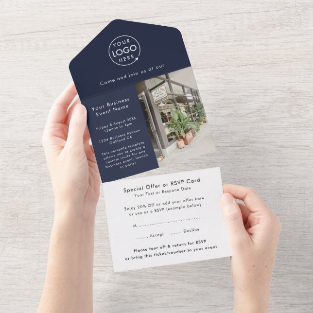 Business Event | Navy Blue Modern Professional All In One Invitation (Tearaway)