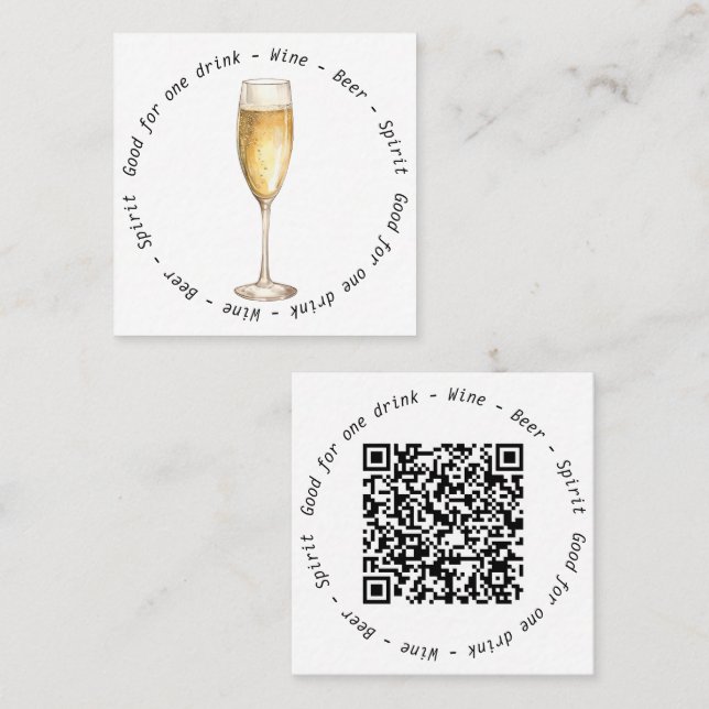 Business Event QR Code Champagne Drink Voucher Square Business Card (Front/Back)