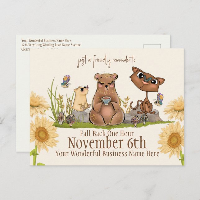 Business Fall Back Time Change Reminder Postcard (Front/Back)
